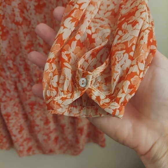 ZARA Orange Floral Drop Waist Ruffle Lightweight Boho Dress - Picture 7 of 14